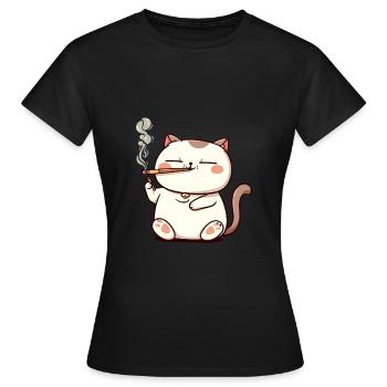 Cat Smoker Smoke Joint - Women's T-Shirt - black - Front - AI Model Female 172 dark (172cm)