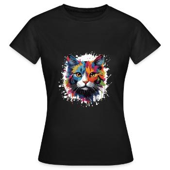 Katze Symbol Pop Art Kopf - Frauen T-Shirt - Schwarz - Vorne - AI Model Female 172 dark (172cm)