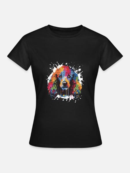 Pudel Hund Pop Art Kopf - Frauen T-Shirt - Schwarz