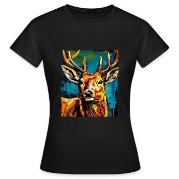 Deer Portrait - Women's T-Shirt - black - Front - AI Model Female 172 dark (172cm)