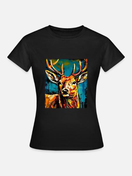 Hirsch Portrait - Frauen T-Shirt - Schwarz