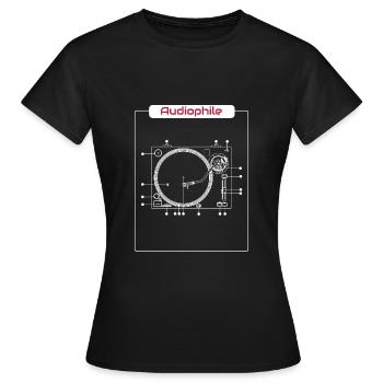 Audiophile Highend HiFi Turntable Musik Tshirt - Frauen T-Shirt - Schwarz - Vorne - AI Model Female 172 dark (172cm)