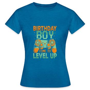 Geburtstagskind Zeit, um Videospiel Geburtstag zu verbessern - Frauen T-Shirt - Antikblaues Saphir meliert - Vorne - AI Model Female 172 dark (172cm)