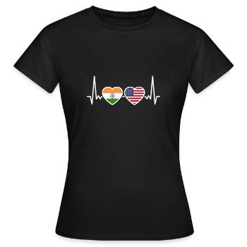 Inde États-Unis Heartbeat Flag Amérindien - T-shirt Femme - noir - Devant - AI Model Female 172 dark (172cm)