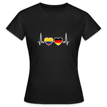 Kolumbien Deutschland Herzschlag Flagge - Frauen T-Shirt - Schwarz - Vorne - AI Model Female 172 dark (172cm)