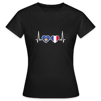 Kosovo France Heartbeat Flag Kosovars - T-shirt Femme - noir - Devant - AI Model Female 172 dark (172cm)