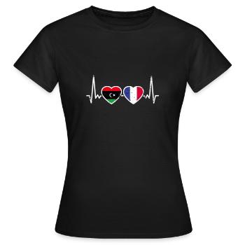 Libyen Frankreich Vintage Herzschlag Flagge Libyer - Frauen T-Shirt - Schwarz - Vorne - AI Model Female 172 dark (172cm)