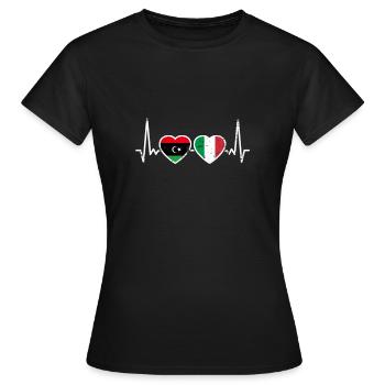 Libyen Italien Vintage Herzschlag Flagge Libyer - Frauen T-Shirt - Schwarz - Vorne - AI Model Female 172 dark (172cm)