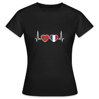 Marokko Frankreich Vintage Herzschlag Flagge - Frauen T-Shirt - Schwarz - Vorne - AI Model Female 172 dark (172cm)