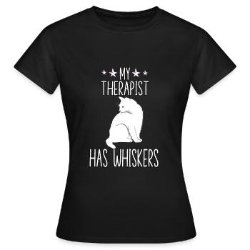 Mein Therapeut hat Schnurrhaare Katze sagt Katze - Frauen T-Shirt - Schwarz - Vorne - AI Model Female 172 dark (172cm)