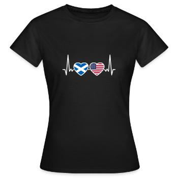 Scotland USA Heartbeat Flag Scottish - Women's T-Shirt - black - Front - AI Model Female 172 dark (172cm)