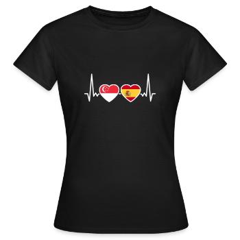 Singapur Spanien Herzschlag Flagge Singapurer - Frauen T-Shirt - Schwarz - Vorne - AI Model Female 172 dark (172cm)