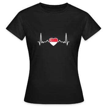 Drapeau de Singapour Heartbeat Singapour - T-shirt Femme - noir - Devant - AI Model Female 172 dark (172cm)