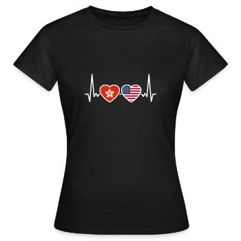 Hong Kong USA Heartbeat Flag Hong Konger - T-shirt Femme - noir - Devant - AI Model Female 172 dark (172cm)