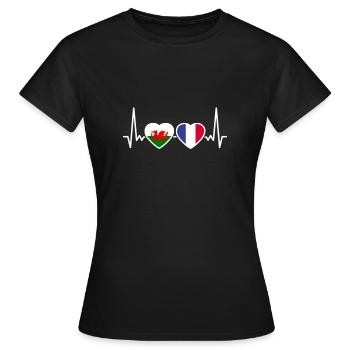 Pays de Galles France Heartbeat Drapeau Gallois - T-shirt Femme - noir - Devant - AI Model Female 172 dark (172cm)