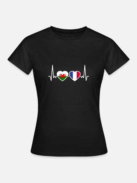 Wales Frankreich Herzschlag Flagge Waliser - T-shirt dam - svart