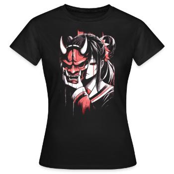 Anime Girl with Oni Mask Aesthetics Glitch - Women's T-Shirt - black - Front - AI Model Female 172 dark (172cm)