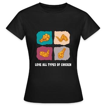 hühner "types pf chicken" chickenwings - Frauen T-Shirt - Schwarz - Vorne - AI Model Female 172 dark (172cm)