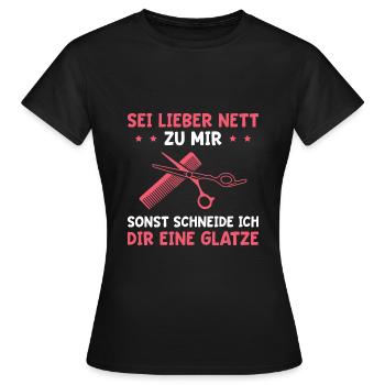 Ich schneide dir eine Glatze Friseurin - Frauen T-Shirt - Schwarz - Vorne - AI Model Female 172 dark (172cm)