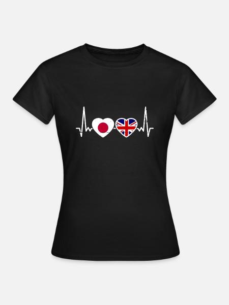 Japan Great Britain Heartbeat Flag Japanese - Women's T-Shirt - black