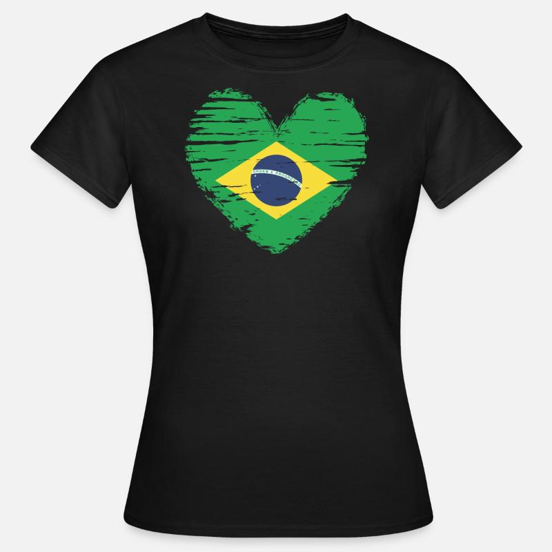 Brasilien hjerte flag flag våbenskjold - Dame-T-shirt - sort