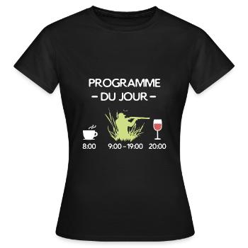 Programme du jour: café, chasse et apéro - T-shirt Femme - noir - Devant - AI Model Female 172 dark (172cm)