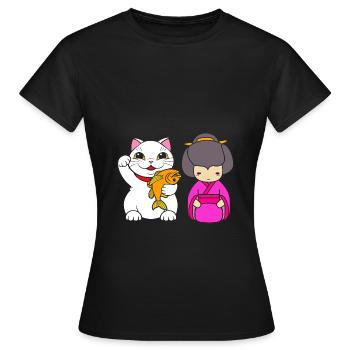 Maneki Neko Japan Glücksbringer - Frauen T-Shirt - Schwarz - Vorne - AI Model Female 172 dark (172cm)