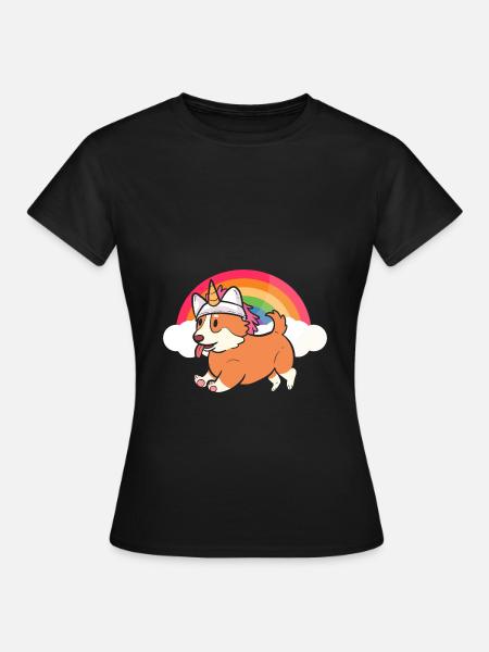 Corgi Einhorn - Dame-T-shirt - sort
