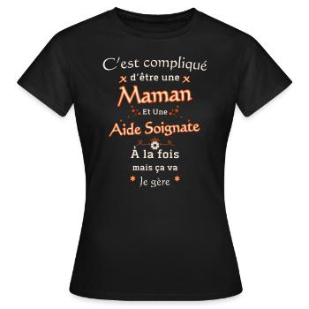 Maman Et Aide Soignante - T-shirt Femme - noir - Devant - AI Model Female 172 dark (172cm)