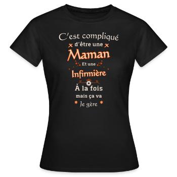 Maman Et Infirmière - T-shirt Femme - noir - Devant - AI Model Female 172 dark (172cm)