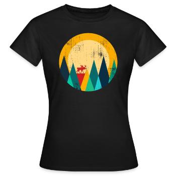 Elch in den Bergen Norwegen Retro Design - Frauen T-Shirt - Schwarz - Vorne - AI Model Female 172 dark (172cm)