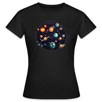 Univers, Soleil, Système solaire, Galaxie, Étoiles - T-shirt Femme - noir - Devant - AI Model Female 172 dark (172cm)