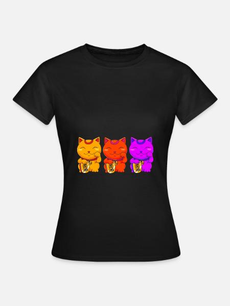 Maneki Neko Japan Glücksbringer - Frauen T-Shirt - Schwarz