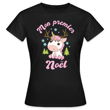 Mon premier noël naissance bébe fille grossesse - T-shirt Femme - noir - Devant - AI Model Female 172 dark (172cm)
