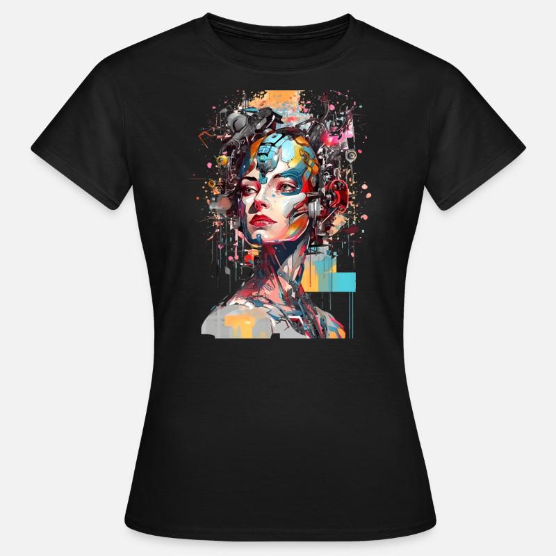 Portrait eines weiblichen AI Androiden/Cyborg - Frauen T-Shirt - Schwarz