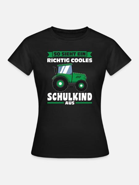 Schulkind Traktor Schulbeginn Geschenk - Frauen T-Shirt - Schwarz