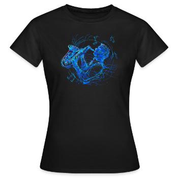 SAXOPHON, SAXOPHONIST RETRO LINE SAXOPHON T-SHIRT - Frauen T-Shirt - Schwarz - Vorne - AI Model Female 172 dark (172cm)