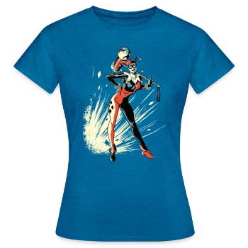 DC Comics Originals Harley Quinn Rétro - T-shirt Femme - bleu saphir antique chiné - Devant - AI Model Female 172 dark (172cm)