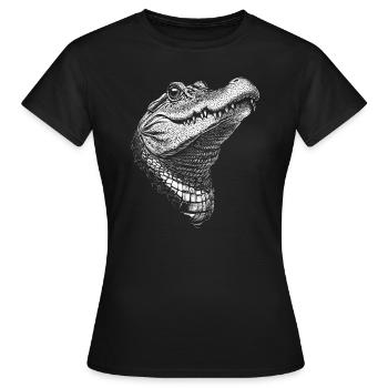 Alligator Portrait Krokodil Tiere Tier - Frauen T-Shirt - Schwarz - Vorne - AI Model Female 172 dark (172cm)