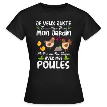Jardin Et Poules Humour Idée Cadeau Jardinage Orig - T-shirt Femme - noir - Devant - AI Model Female 172 dark (172cm)