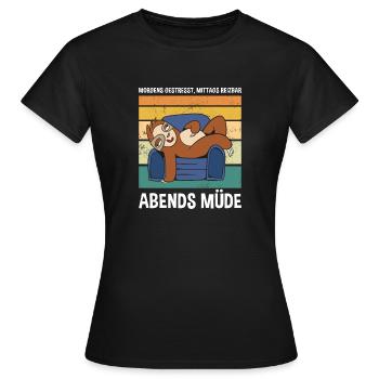Gestresst Mittags Reizbar Abends Müde Faultier - Frauen T-Shirt - Schwarz - Vorne - AI Model Female 172 dark (172cm)