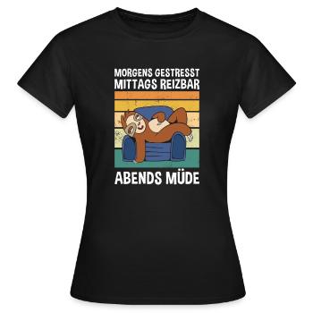 Gestresst Mittags Reizbar Abends Müde Faultier - Frauen T-Shirt - Schwarz - Vorne - AI Model Female 172 dark (172cm)