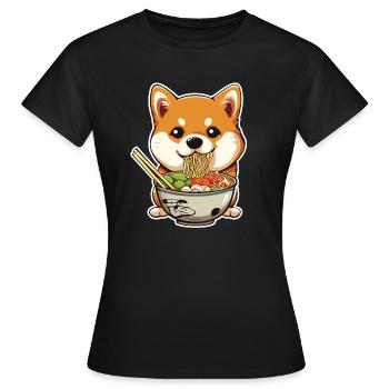 Corgi avec bol de ramen - T-shirt Femme - noir - Devant - AI Model Female 172 dark (172cm)