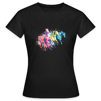 Horses with colorful splashes of color - Women's T-Shirt - black - Front - AI Model Female 172 dark (172cm)