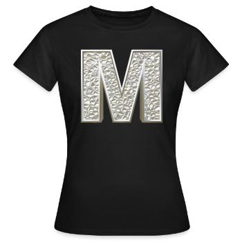 M, lettre, lettre M, initiale, initiale M, monogramme, - T-shirt Femme - noir - Devant - AI Model Female 172 dark (172cm)