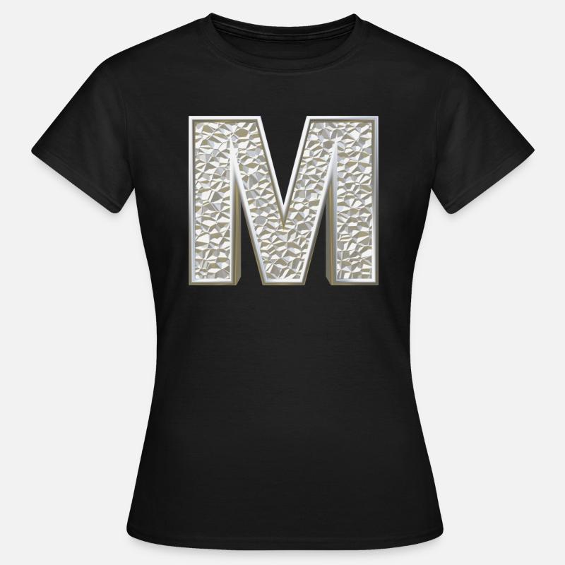 M, lettre, lettre M, initiale, initiale M, monogramme, - T-shirt Femme - noir