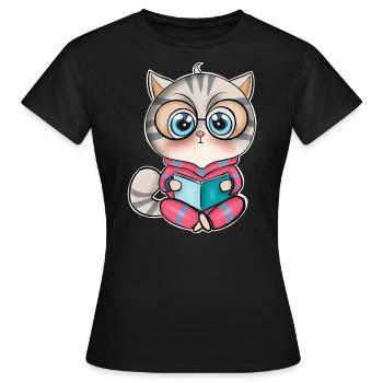 Cat Read Books Book - Women's T-Shirt - black - Front - AI Model Female 172 dark (172cm)