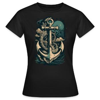 Anker Wellen Tau stürmisches Meer Seemann Schiff - Frauen T-Shirt - Schwarz - Vorne - AI Model Female 172 dark (172cm)