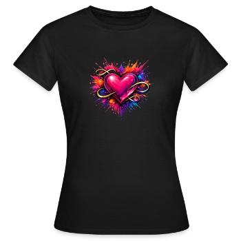 Cœur avec le signe d’infini et explosion de couleur - T-shirt Femme - noir - Devant - AI Model Female 172 dark (172cm)