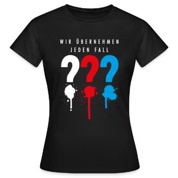 Die Drei ??? Wir übernehmen jeden Fall - Frauen T-Shirt - Schwarz - Vorne - AI Model Female 172 dark (172cm)